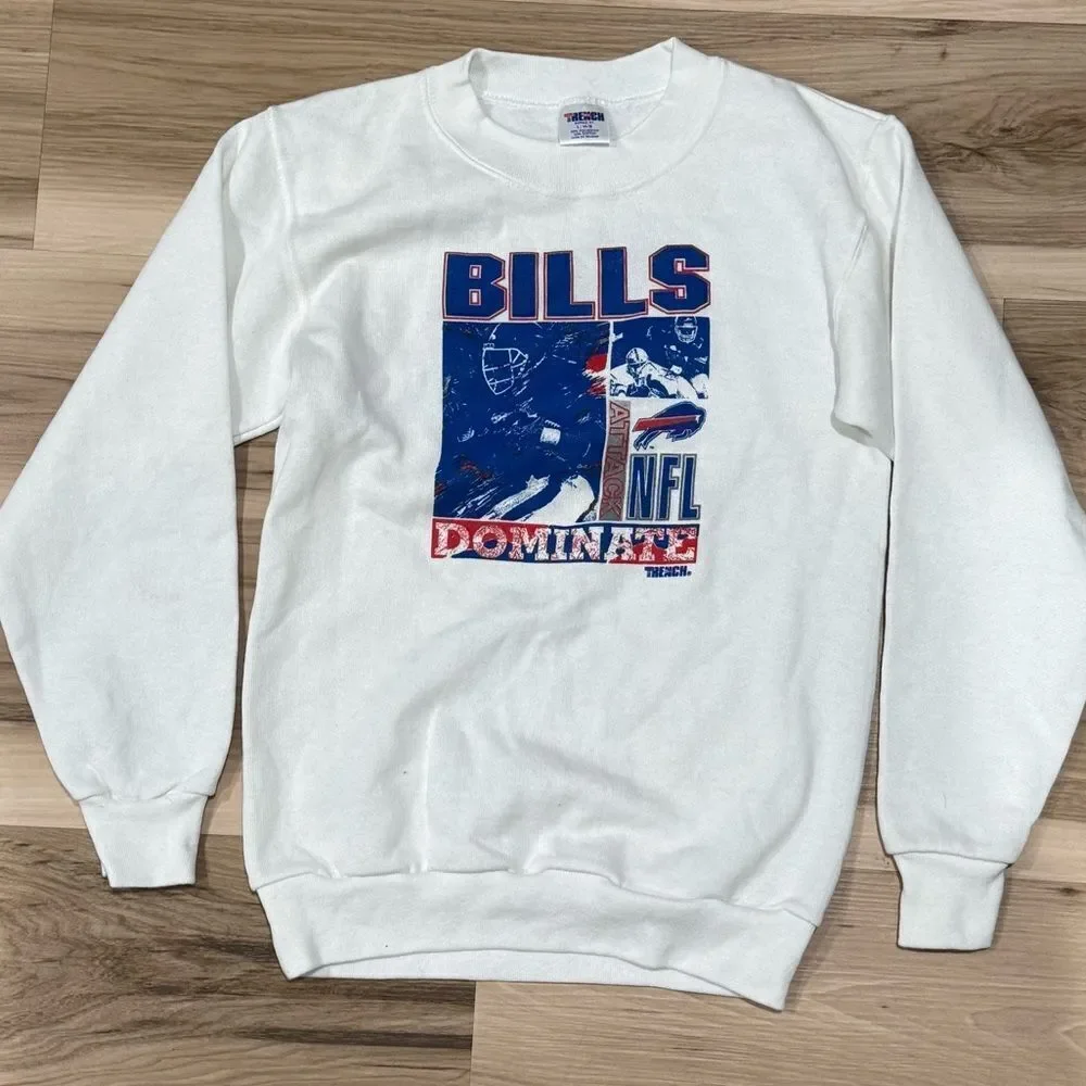 Vintage 1990’s Trench NFL Buffalo Bills Dominate Crewneck Sweatshirt Kids Large
